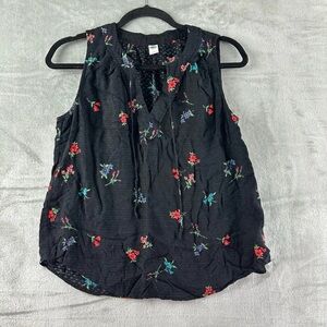 Old Navy Top Women’s M Black w/ multicolor floral print sleeveless.